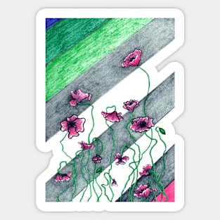 Poppies and Diagonal Stripes Sticker